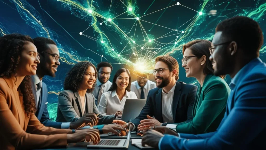 a group of working professionals discussing about digital transformation.