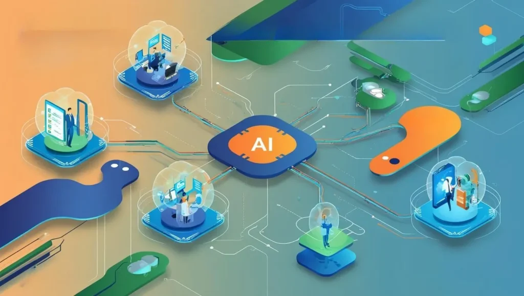 AI neural network visualising creativity and automation in business - Generative AI tool system
