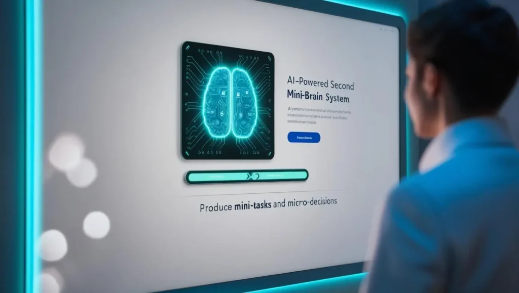 Futuristic digital sanctuary interface showing AI-powered second mini brain systems - Lady in Techverse